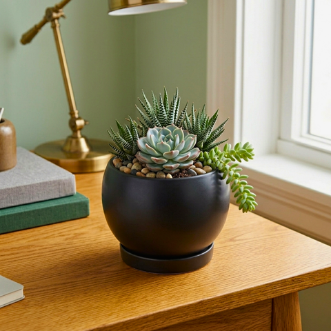 4" Gemstone Cylinder Planter + Saucer