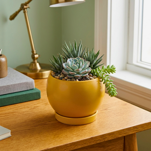 6" Gemstone Cylinder Planter + Saucer