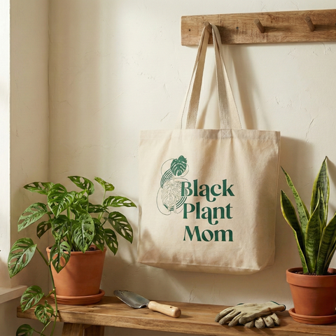 Black Plant Mom Tote Bag