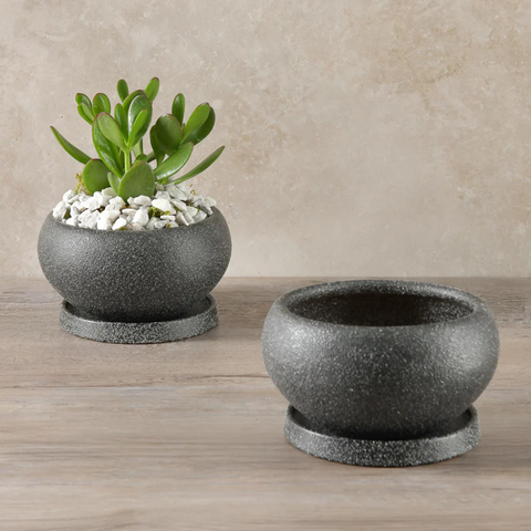 Sand Black Textured Planter with Saucer