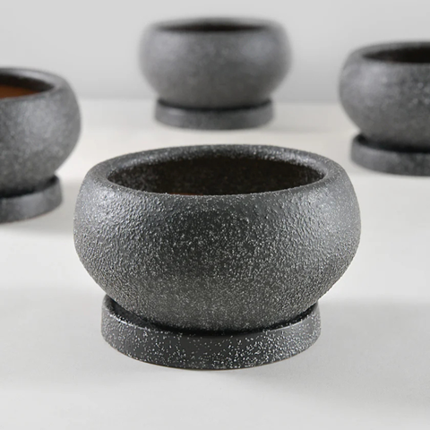 Sand Black Textured Planter with Saucer